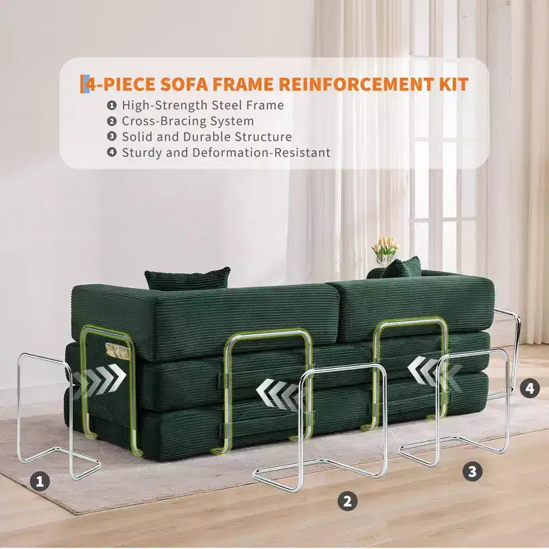 Acekool Convertible Sleeper Sofa Bed Floor Couch with Corduroy Comfort and Space Saving Design